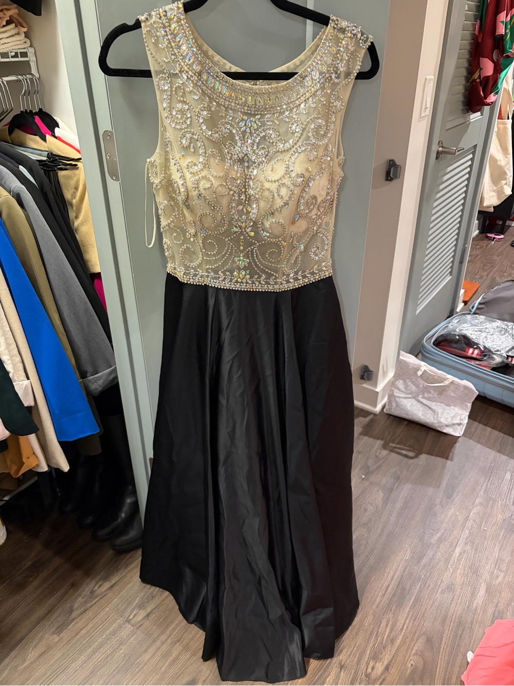 Beaded Illusion Bodice Black Evening Gown